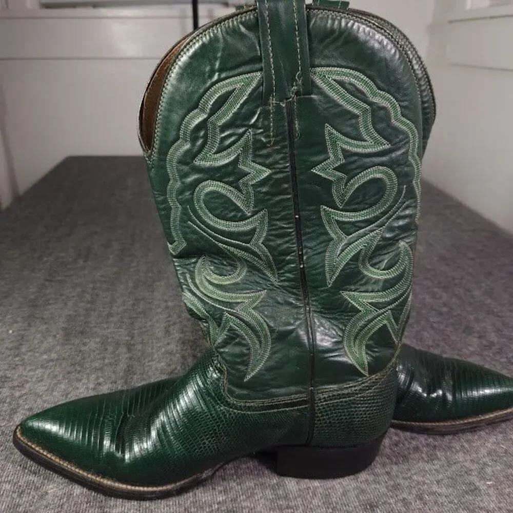 Men’s Vintage Botas Bandido Exotic Green Teju Lizard Western Cowboy Boots 8-8.5D